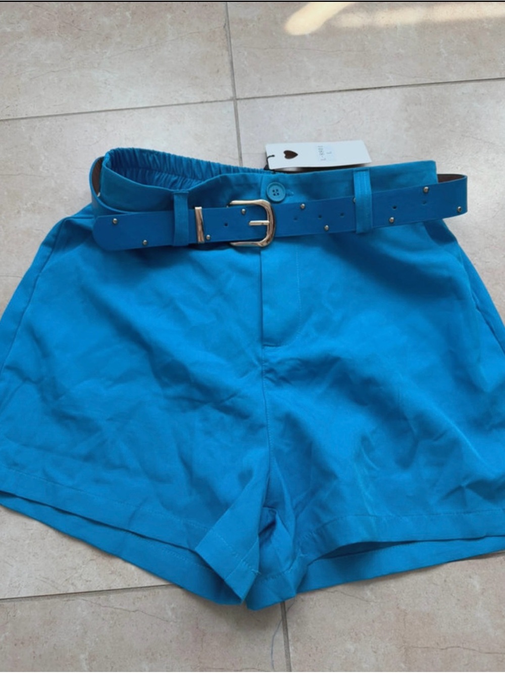High-Waist Turquoise Women’s Shorts with Matching Belt